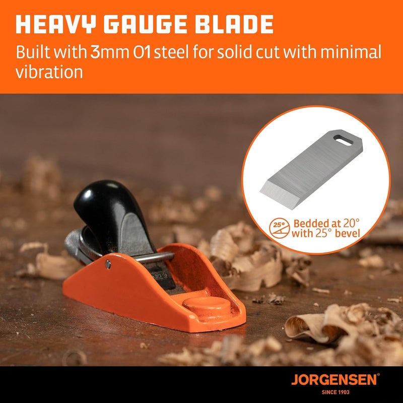 Jorgensen 3.5" Mini Wood Planer - Mini Hand Planer for Woodworking, Block Plane, Small Hand Plane for Trimming, Wood Planing, Craft, Professional Ductile Iron Body, Adjustable Cutting Depth - Image 5